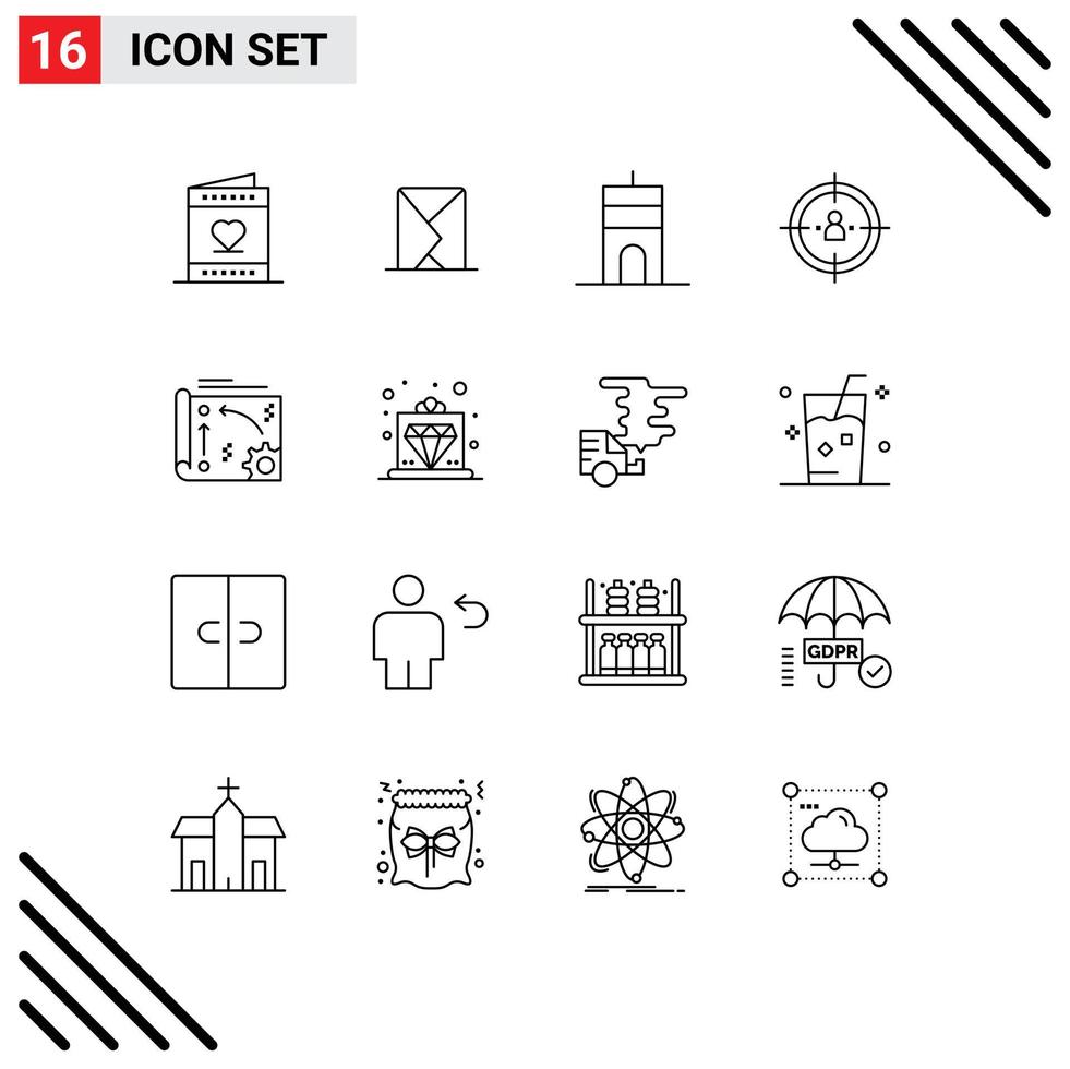 Universal Icon Symbols Group of 16 Modern Outlines of planning management message business signal Editable Vector Design Elements