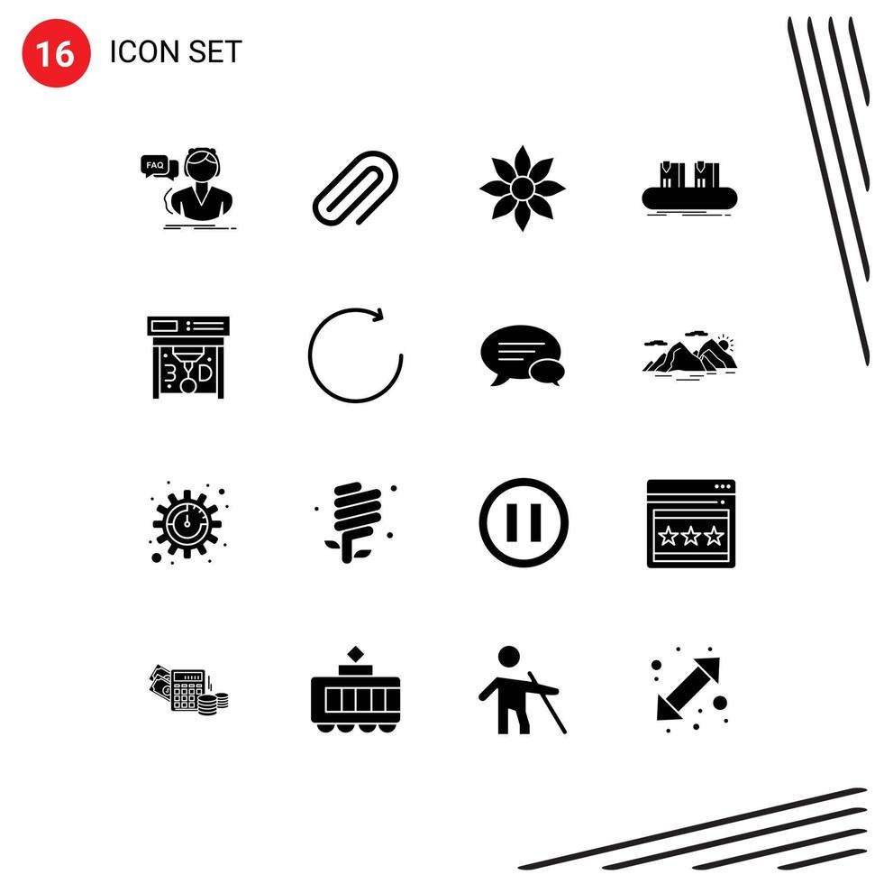 16 Universal Solid Glyph Signs Symbols of factory box pin belt flower Editable Vector Design Elements