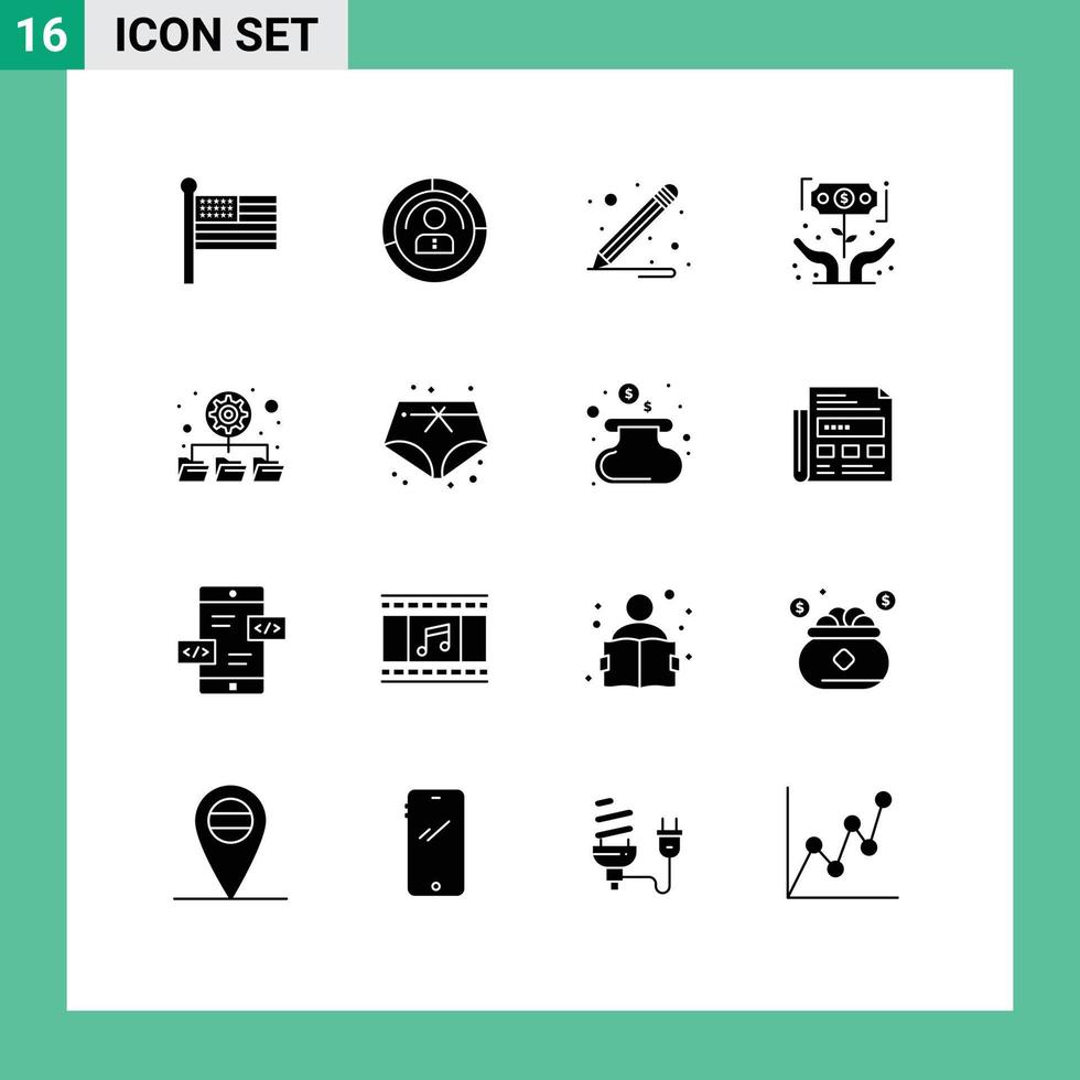 16 Solid Glyph concept for Websites Mobile and Apps money investment personal growth school supplies Editable Vector Design Elements