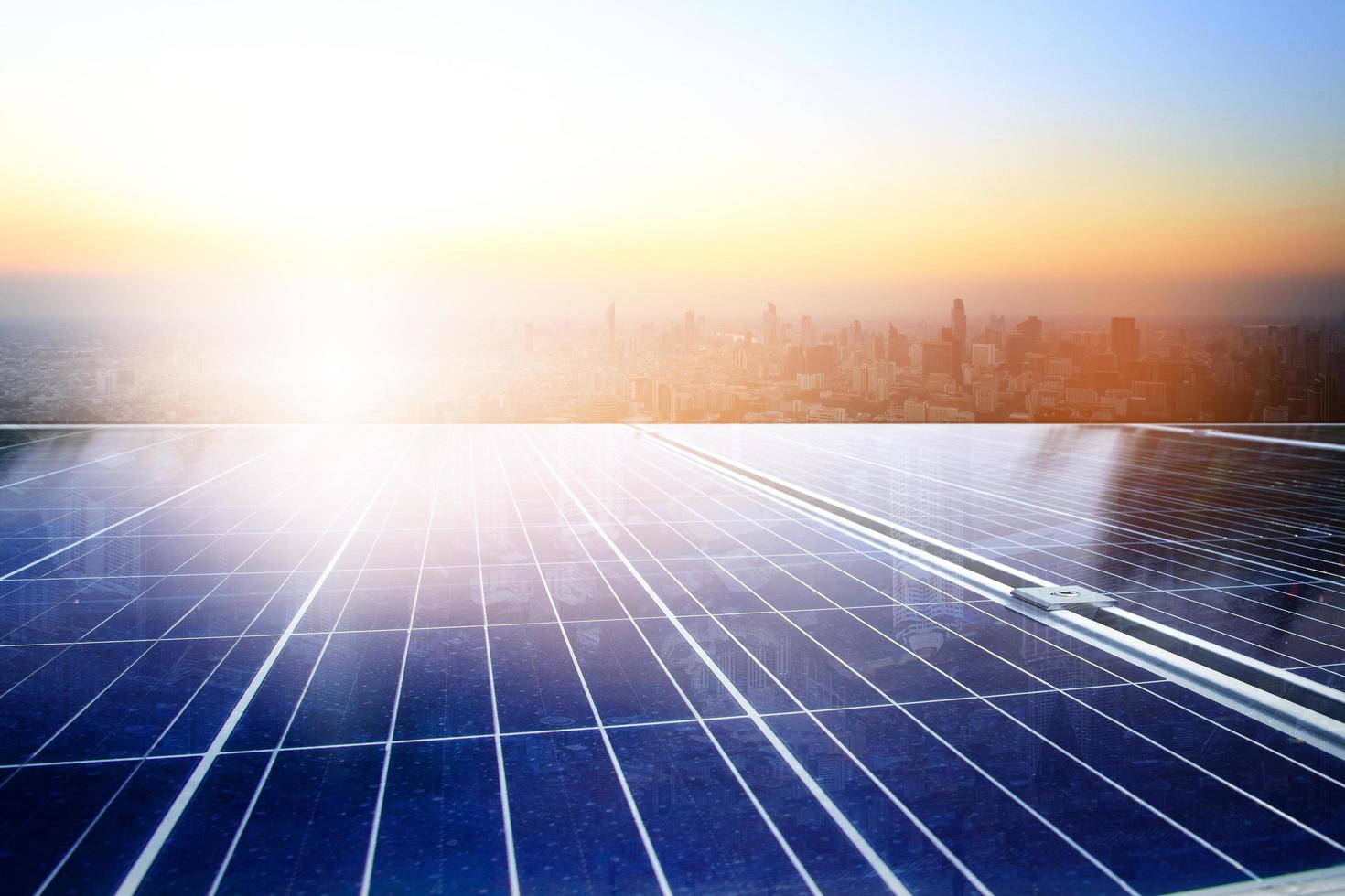 Solar panels to produce and distribute electricity. Energy technology concept. photo