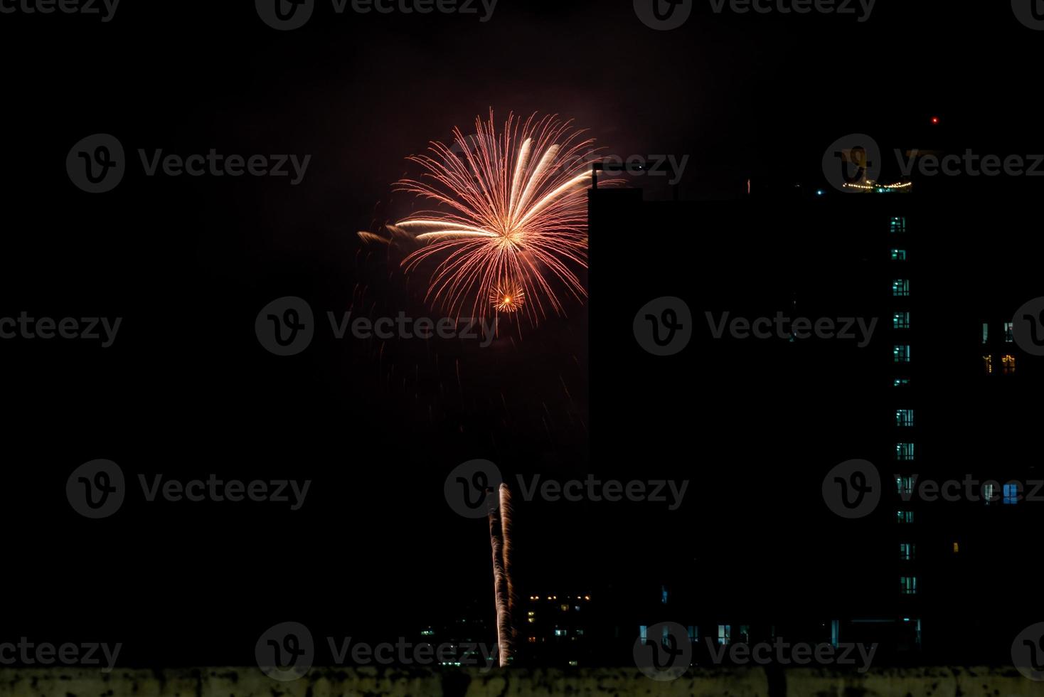 fireworks on the river in the dark sky, happy new year 2023, Thailand. photo