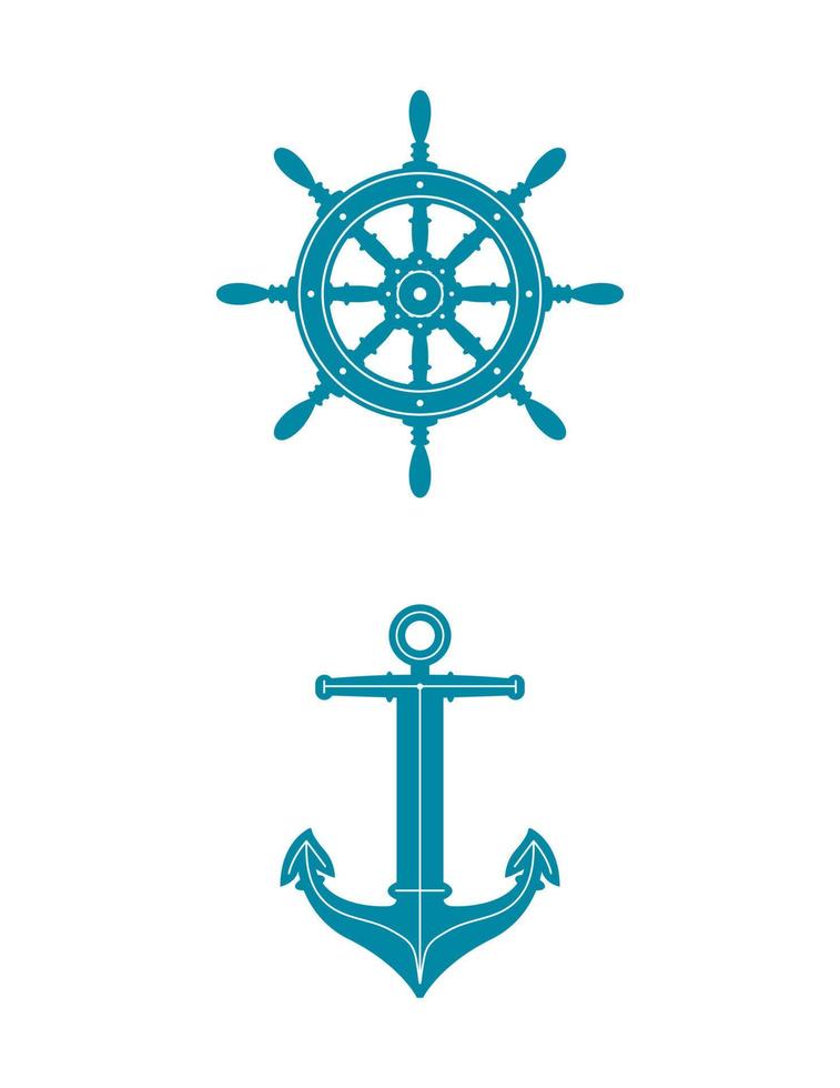 Nautical Icons Ships Wheel Anchor Illustration vector