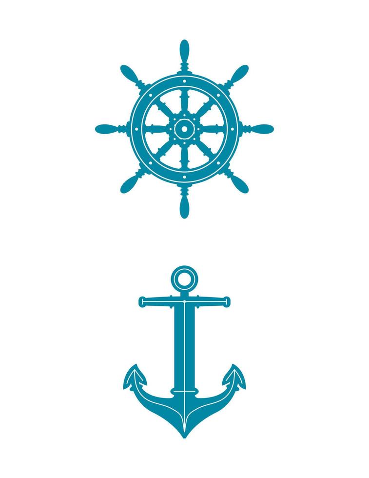 Nautical Icons Ships Wheel Anchor Illustration vector