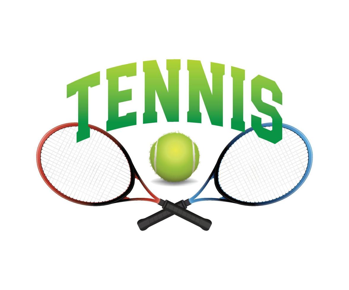 ilustración de emblema de arte de palabra de pelota y raqueta de tenis vector