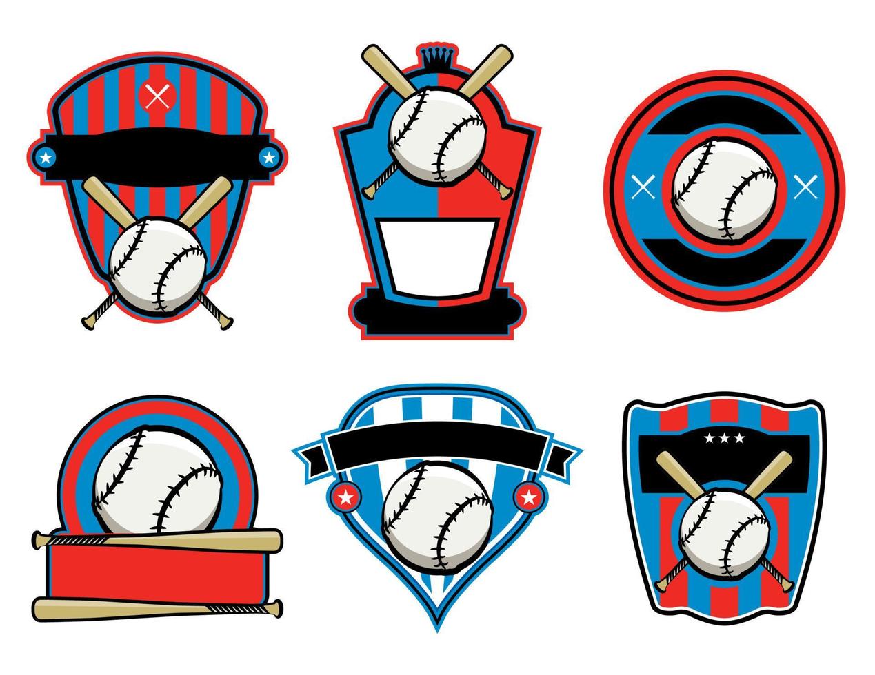 emblemas e insignias de béisbol y murciélagos vector