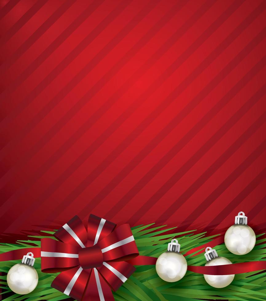 Red Christmas Holiday Bow and Silver Ornaments Background Illustration vector