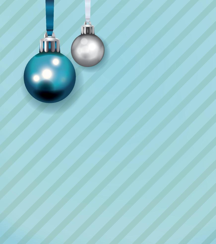 Blue and White Christmas Ornaments on Stripe Background Illustration vector