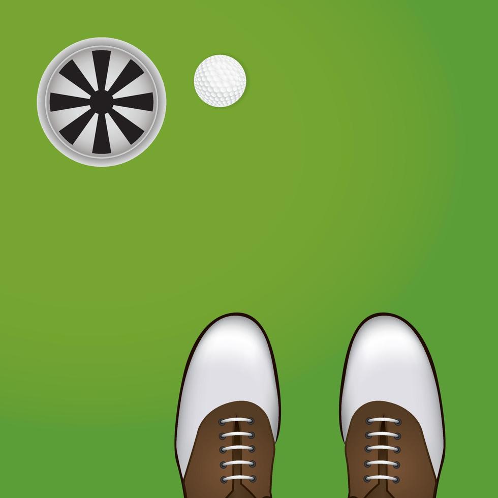 zapatos de golf pelota y copa en la ilustración verde vector