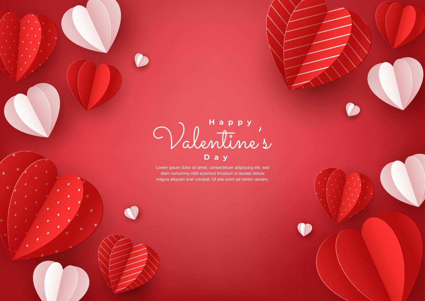 paper hearts style valentines day card vector