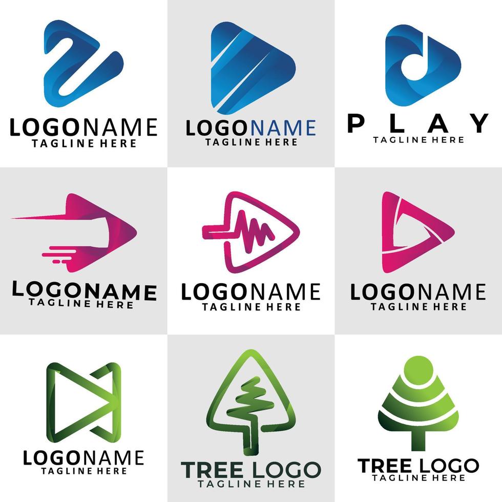 set of play logo design vector