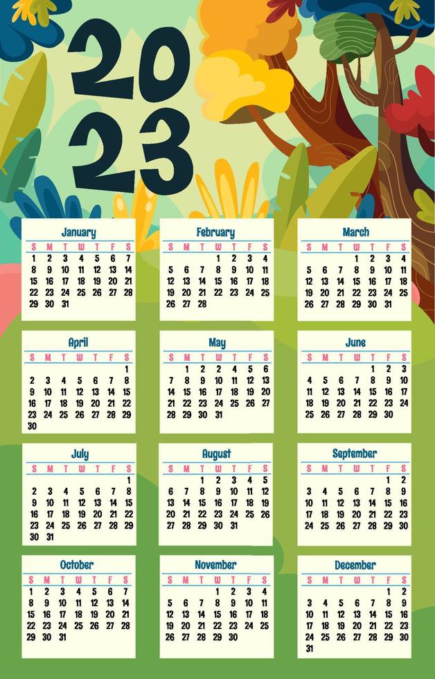 Cute calendar 2023 template vector