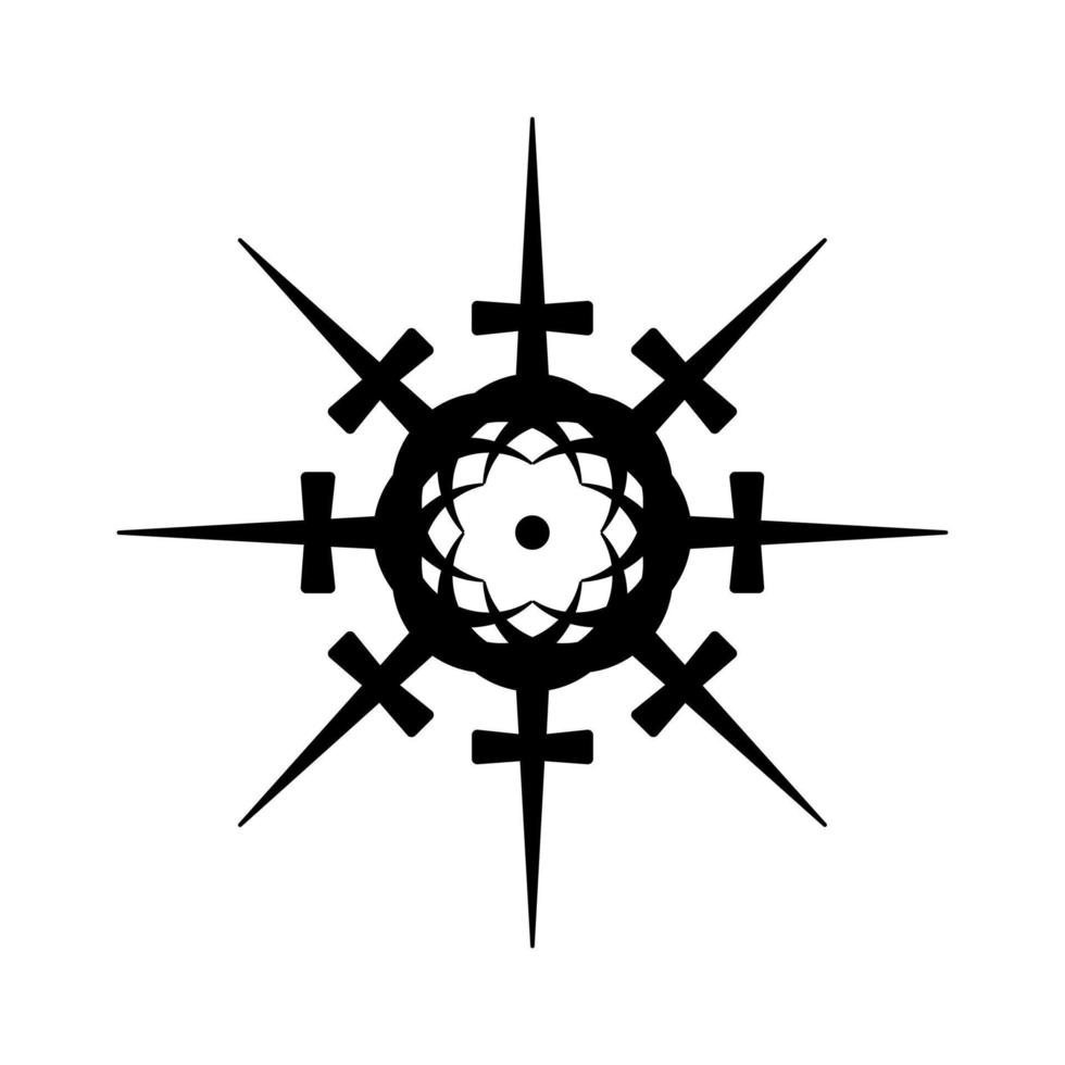 cruces místicas ocultas, caos mandala símbolo de guerra. geometría sagrada masónica, signo de tatuaje negro. símbolo religioso de los guerreros templarios. ilustración vectorial aislado sobre fondo blanco vector