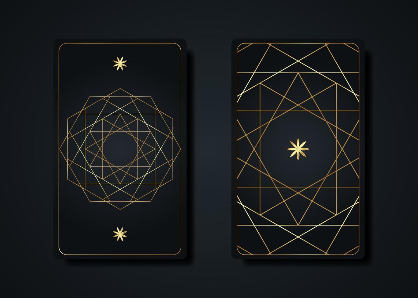 establecer cartas de tarot mágicas, signo de geometría sagrada oculta mágica dorada, símbolos espirituales boho esotéricos, flor de la vida. semilla de lujo de la mandala sagrada de la vida. colección de vectores aislada sobre fondo negro