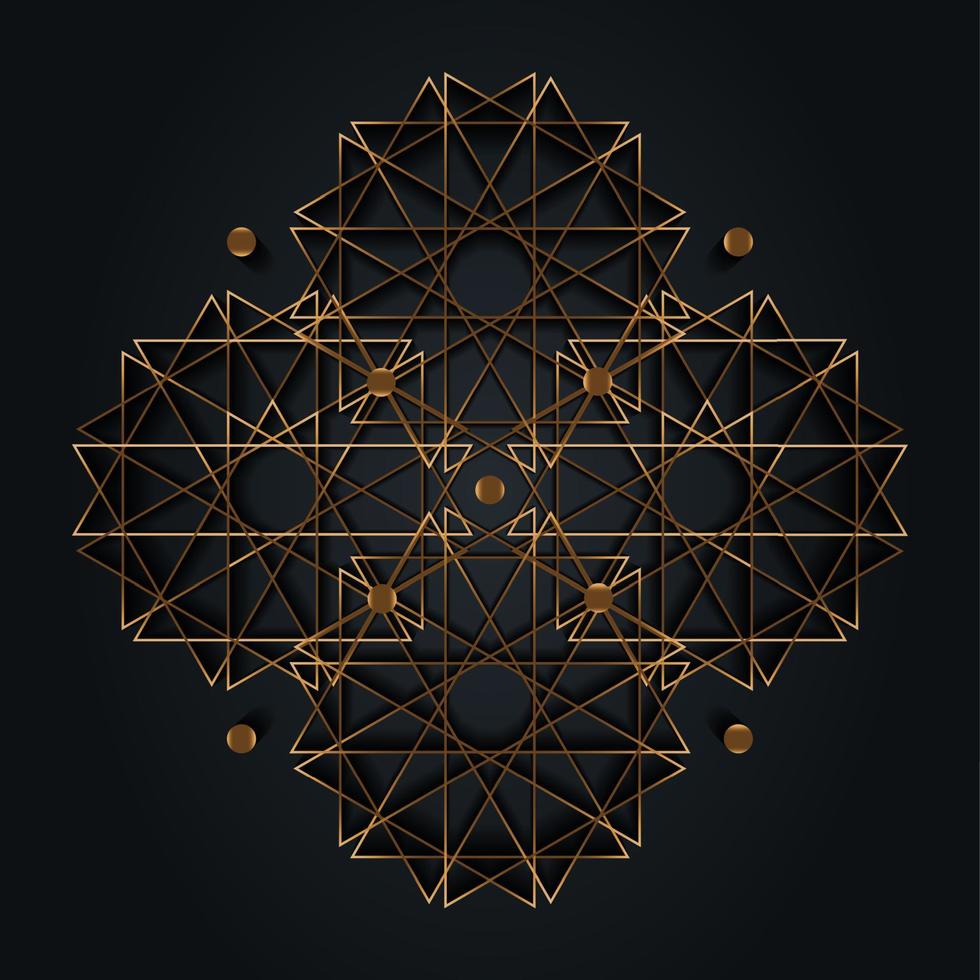Alchemy gold Sacred Mandala, Luxurious Abstract Geometric Golden circle Mandala Logo Concept Vector, Sacred Geometry isolated on black background vector