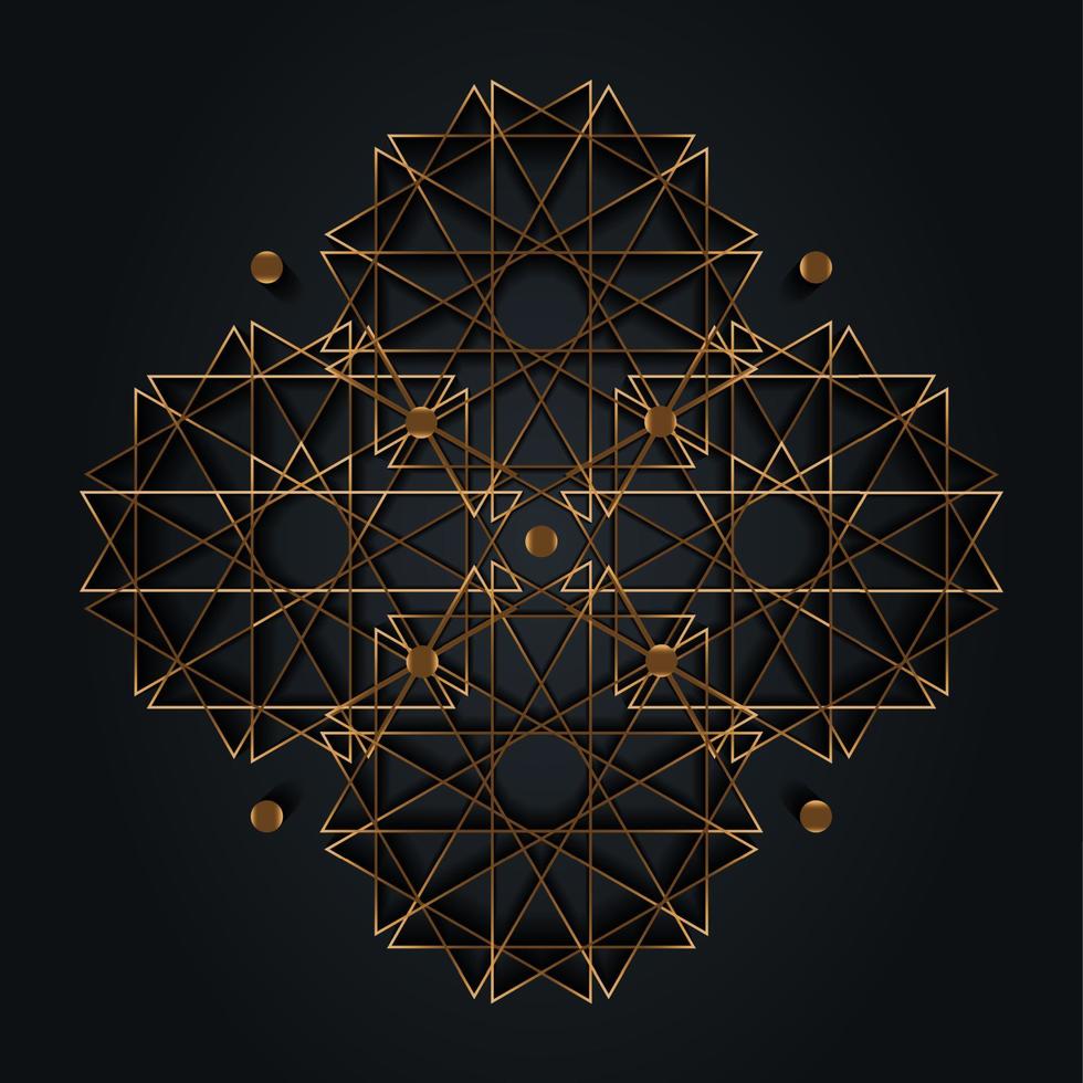 Alchemy gold Sacred Mandala, Luxurious Abstract Geometric Golden circle Mandala Logo Concept Vector, Sacred Geometry isolated on black background vector