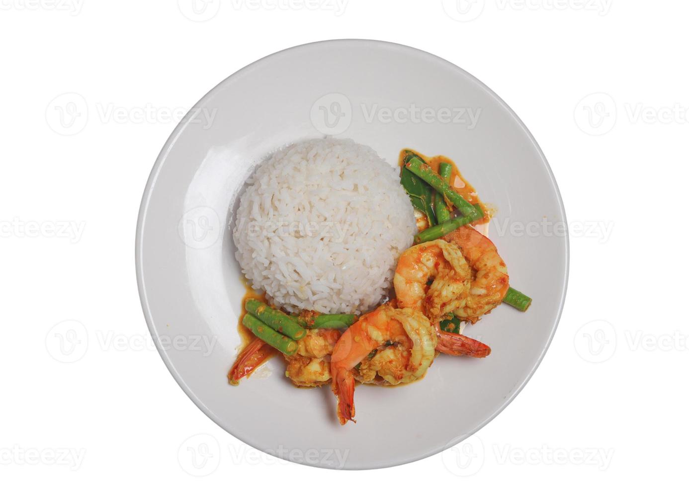 Stir Fried Prawns with Chili Paste on White Background photo
