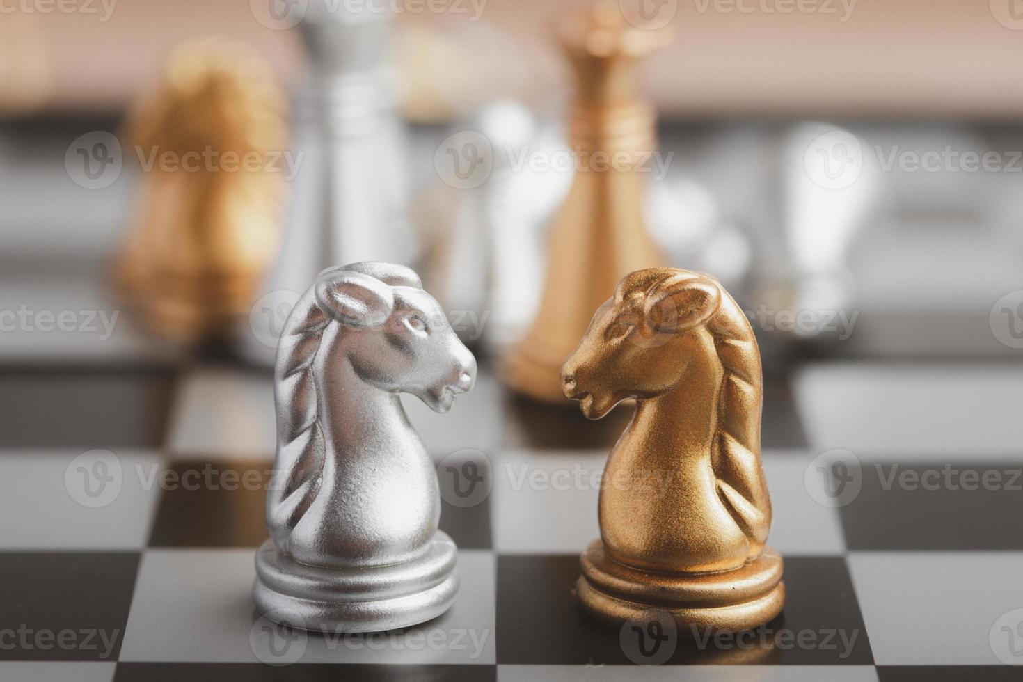 Set of golden chess elements, king, queen leader, teamwork, partnership, business strategy concept. photo