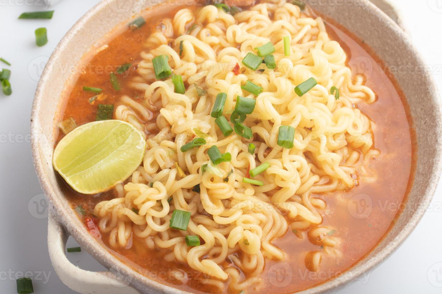 Spicy Korean instant noodles in a cup photo