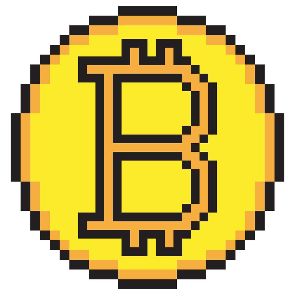 Bitcoin icon pixel art. Cryptocurrency. Vector illustration