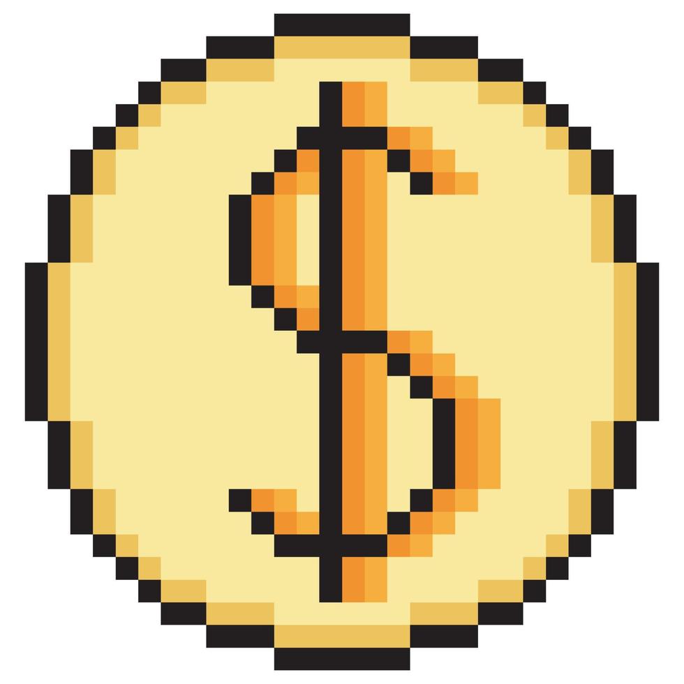 Pixel art dollar coin icon. Vector illustration