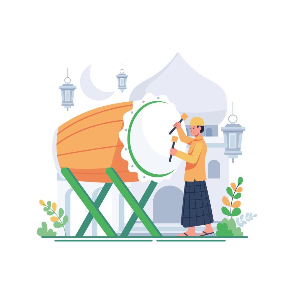 Ramadan kareem illustration, lifestyle of muslim people in cartoon character style, flat illustration graphic design vector