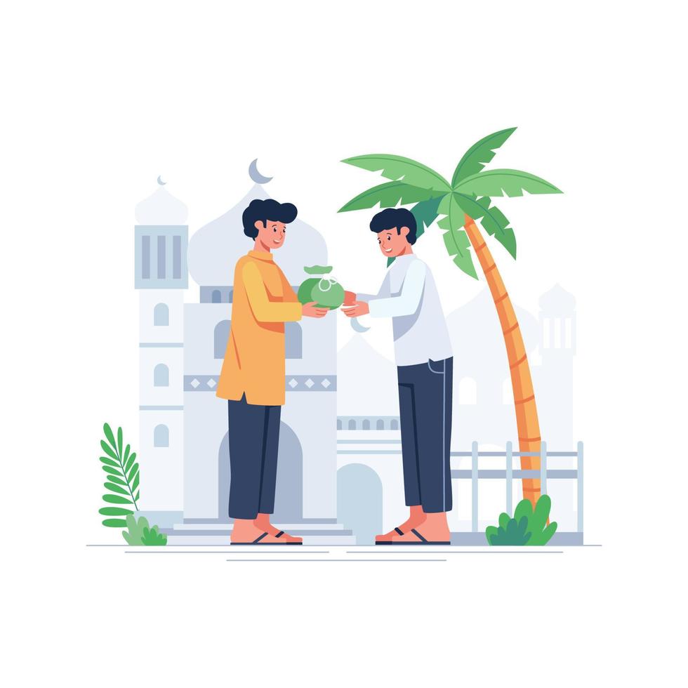 Ramadan kareem illustration, lifestyle of muslim people in cartoon character style, flat illustration graphic design vector
