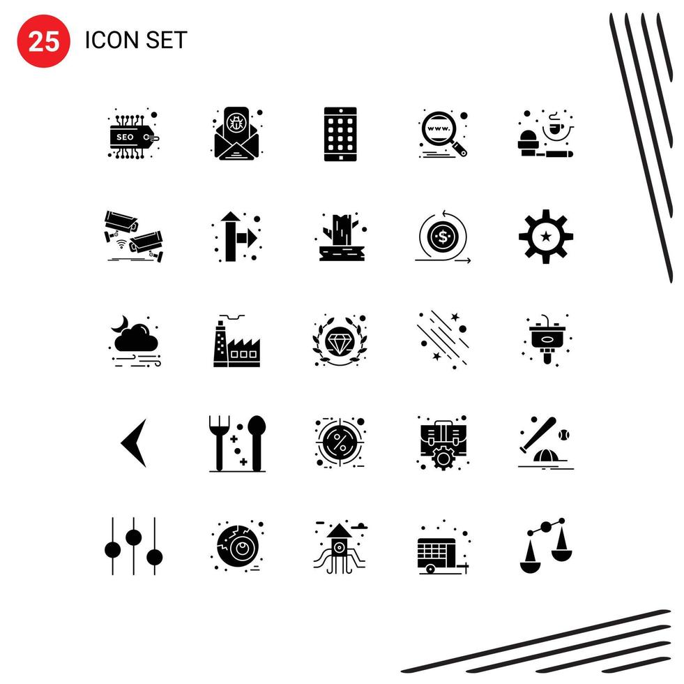 25 Thematic Vector Solid Glyphs and Editable Symbols of measurement worldwide mobile search engine Editable Vector Design Elements