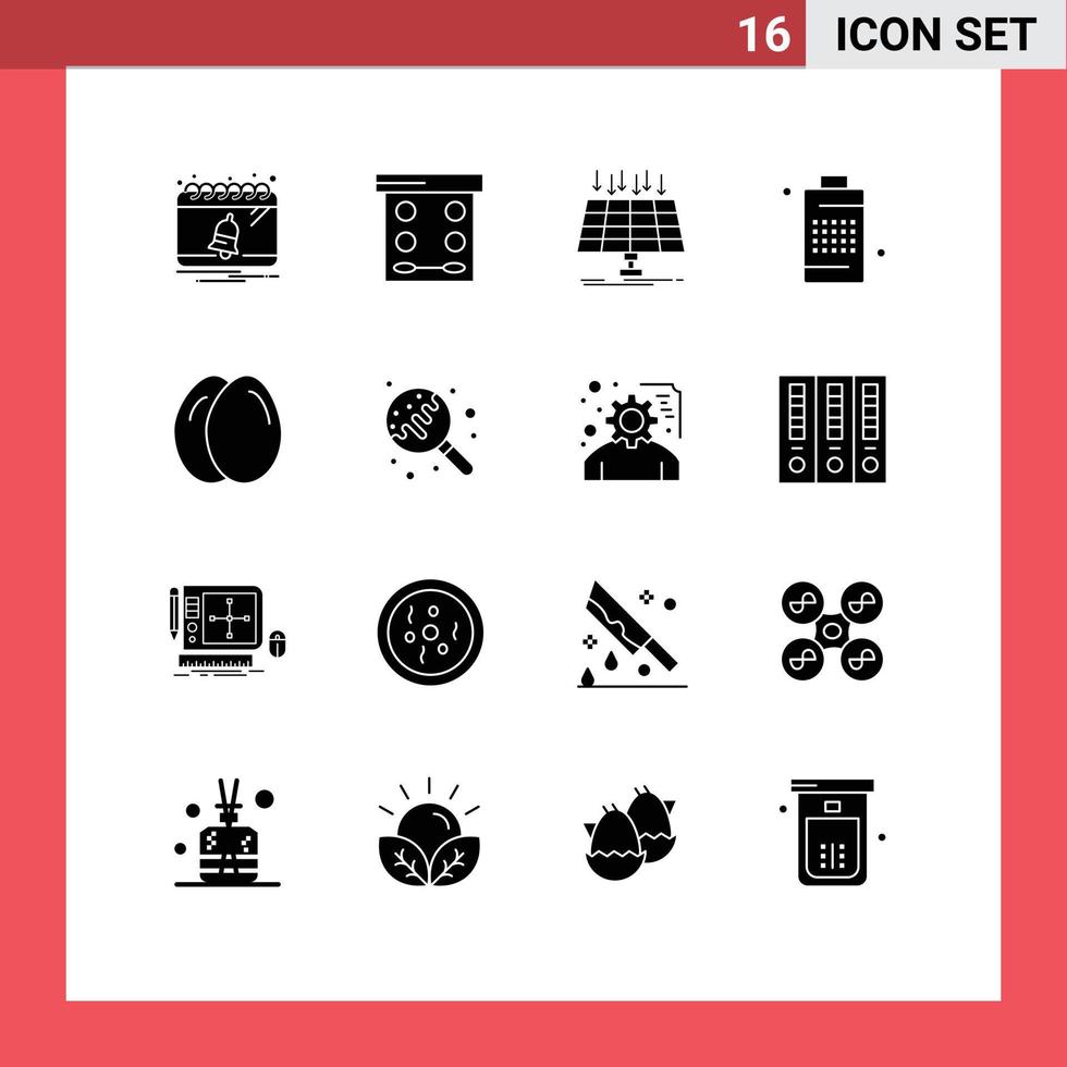 16 signos universales de glifos sólidos símbolos de elementos de diseño de vectores editables de ciudad inteligente de energía eléctrica de células solares