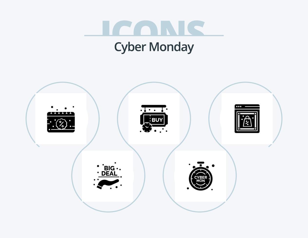 Cyber Monday Glyph Icon Pack 5 Icon Design. discount. shopping. calendar. pending. sign board vector
