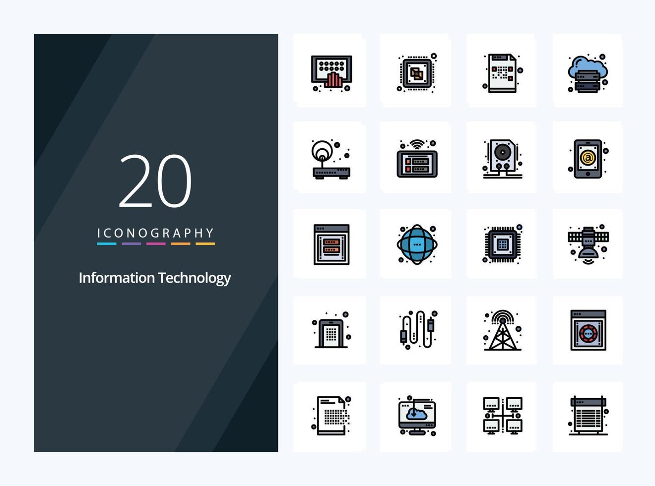 20 Information Technology line Filled icon for presentation vector