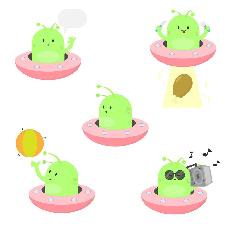 Set of cute alien in various kinds of activities vector