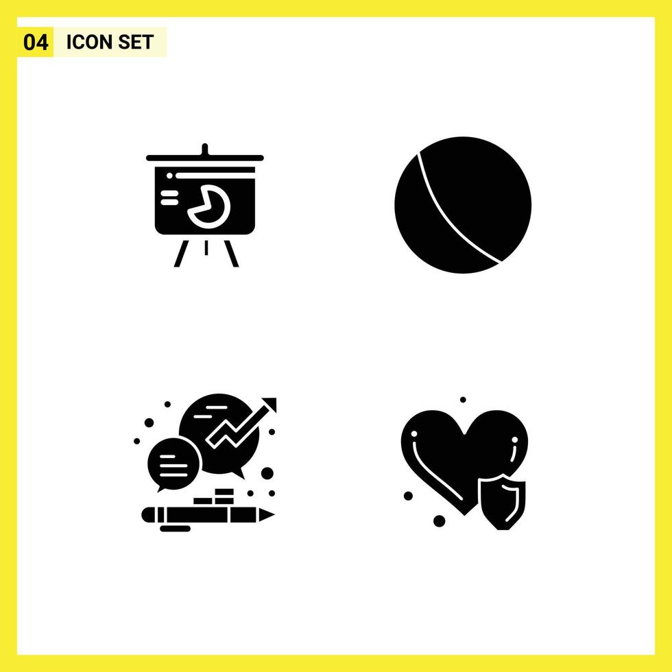 Group of 4 Solid Glyphs Signs and Symbols for chart chat pie chart ball management Editable Vector Design Elements