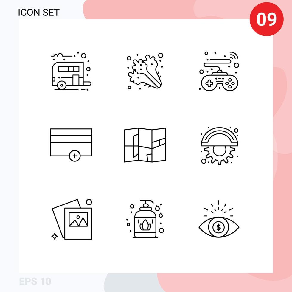 Set of 9 Commercial Outlines pack for place location controls no money Editable Vector Design Elements