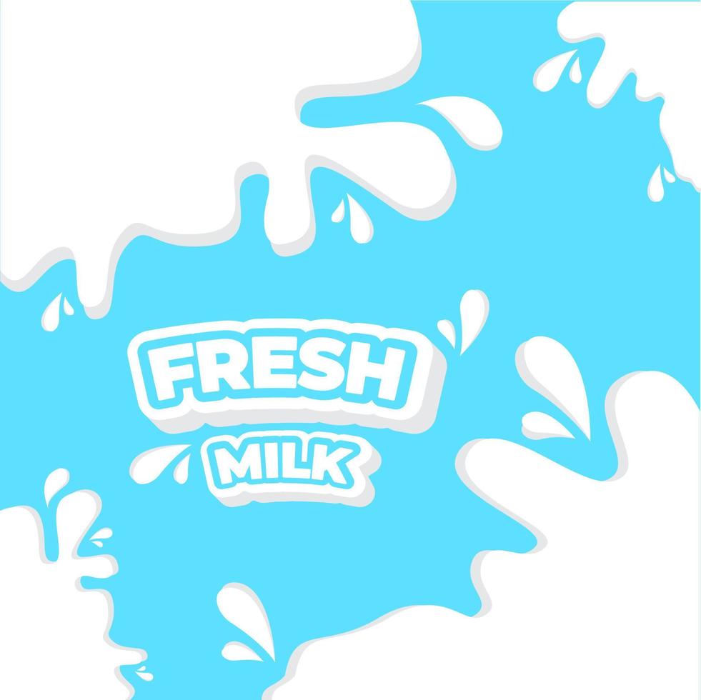 Fresh milk banner with,splash,drops on white and blue background for branding, logo, template, label, emblem and shop, packaging, packing and advertising. Vector
