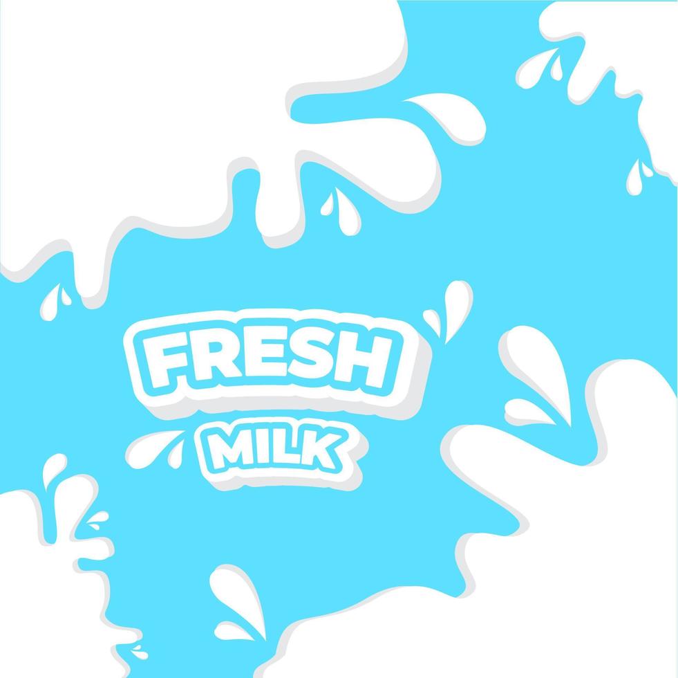 Fresh milk banner with,splash,drops on white and blue background for branding, logo, template, label, emblem and shop, packaging, packing and advertising. Vector