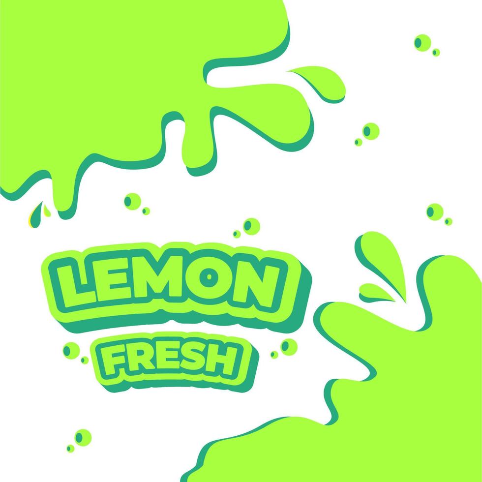 pancarta de fruta fresca con limón, salpicadura, gotas sobre fondo amarillo para marca, logotipo, plantilla, etiqueta, emblema y tienda, embalaje, embalaje y publicidad. vector