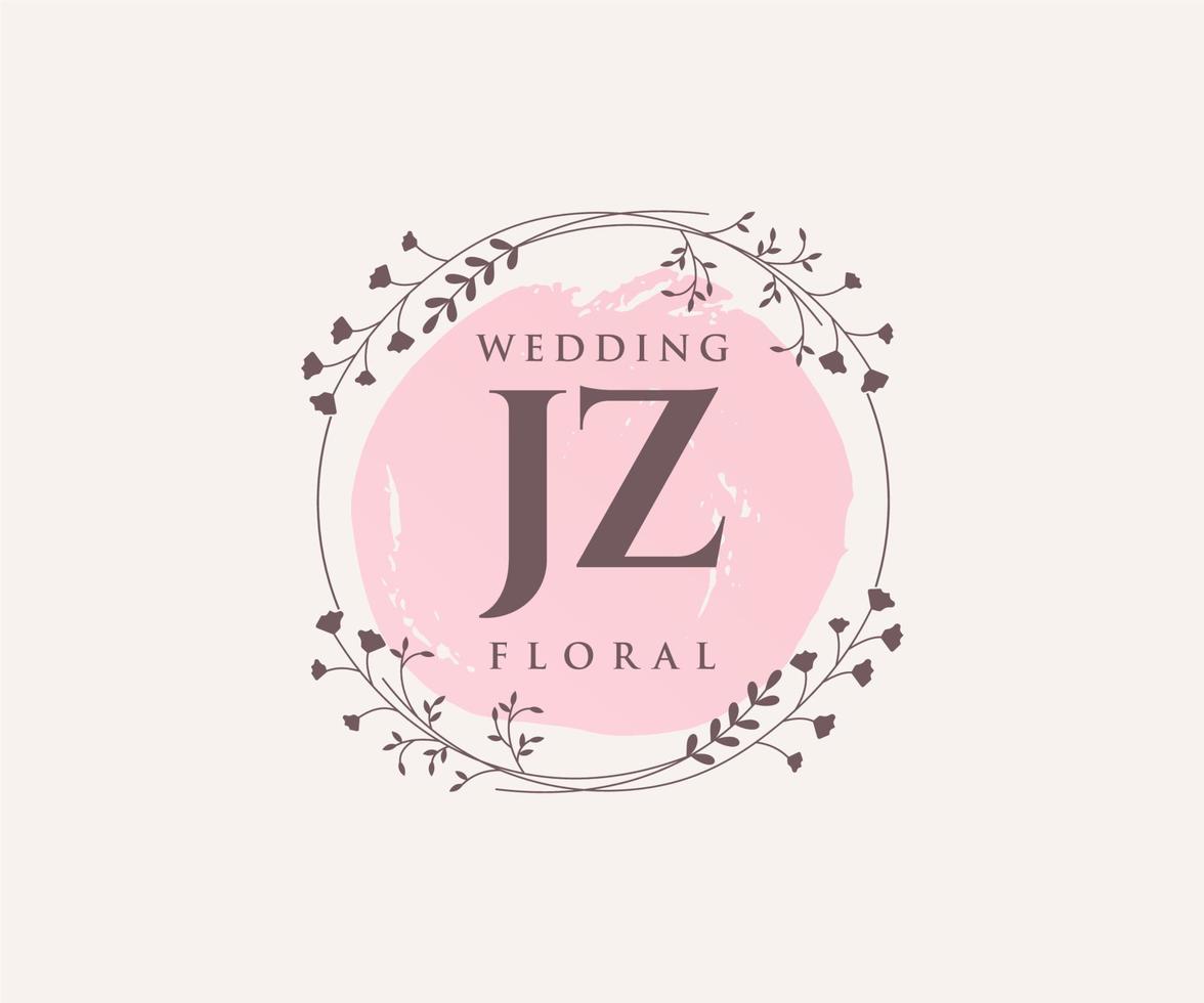 JZ Initials letter Wedding monogram logos template, hand drawn modern minimalistic and floral templates for Invitation cards, Save the Date, elegant identity. vector