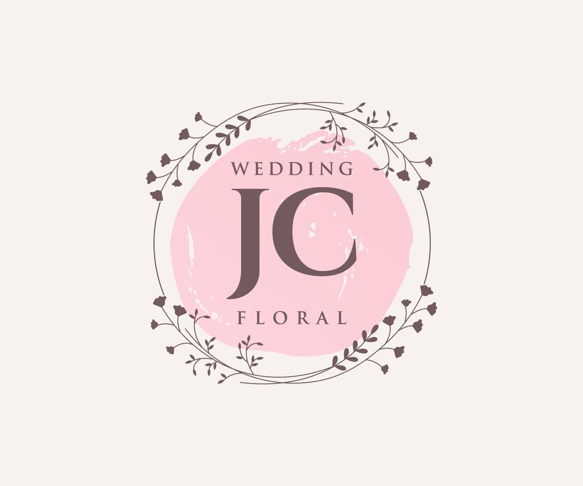 plantilla de logotipos de monograma de boda con letras iniciales jc, plantillas florales y minimalistas modernas dibujadas a mano para tarjetas de invitación, guardar la fecha, identidad elegante. vector
