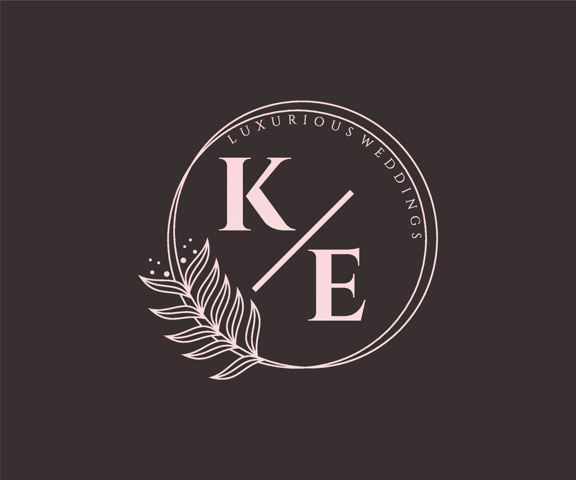 KE Initials letter Wedding monogram logos template, hand drawn modern minimalistic and floral templates for Invitation cards, Save the Date, elegant identity. vector
