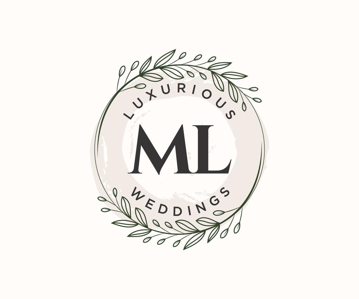 ML Initials letter Wedding monogram logos template, hand drawn modern minimalistic and floral templates for Invitation cards, Save the Date, elegant identity. vector