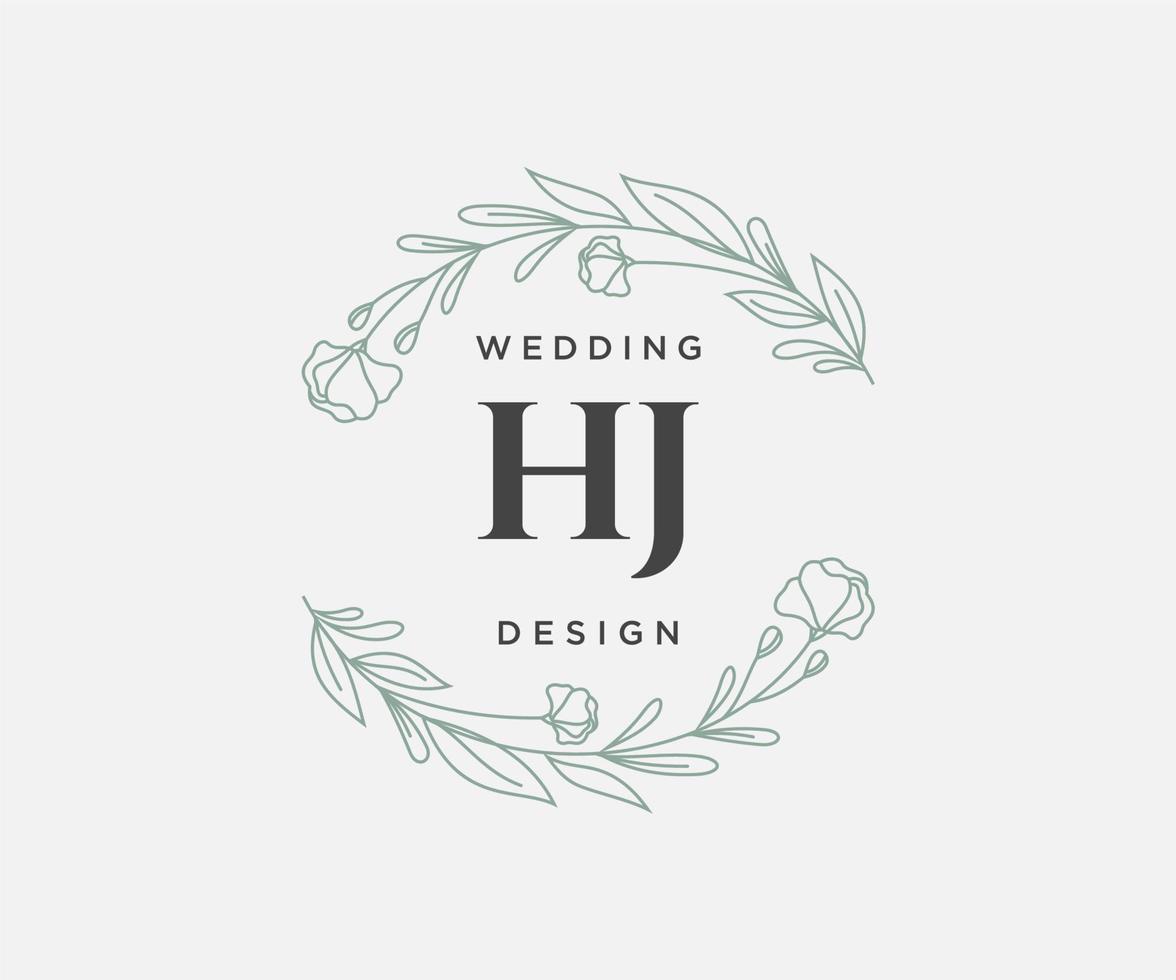 colección de logotipos de monograma de boda con letras iniciales hj, plantillas florales y minimalistas modernas dibujadas a mano para tarjetas de invitación, guardar la fecha, identidad elegante para restaurante, boutique, café en vector