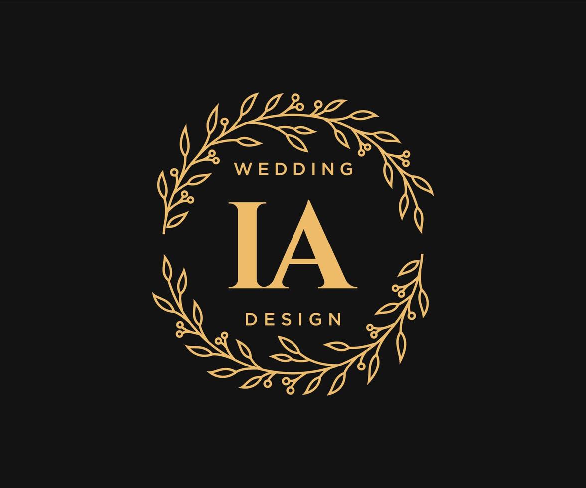 IA Initials letter Wedding monogram logos collection, hand drawn modern minimalistic and floral templates for Invitation cards, Save the Date, elegant identity for restaurant, boutique, cafe in vector