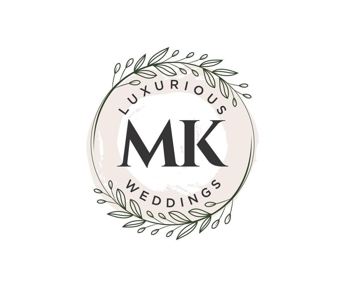 MK Initials letter Wedding monogram logos template, hand drawn modern minimalistic and floral templates for Invitation cards, Save the Date, elegant identity. vector