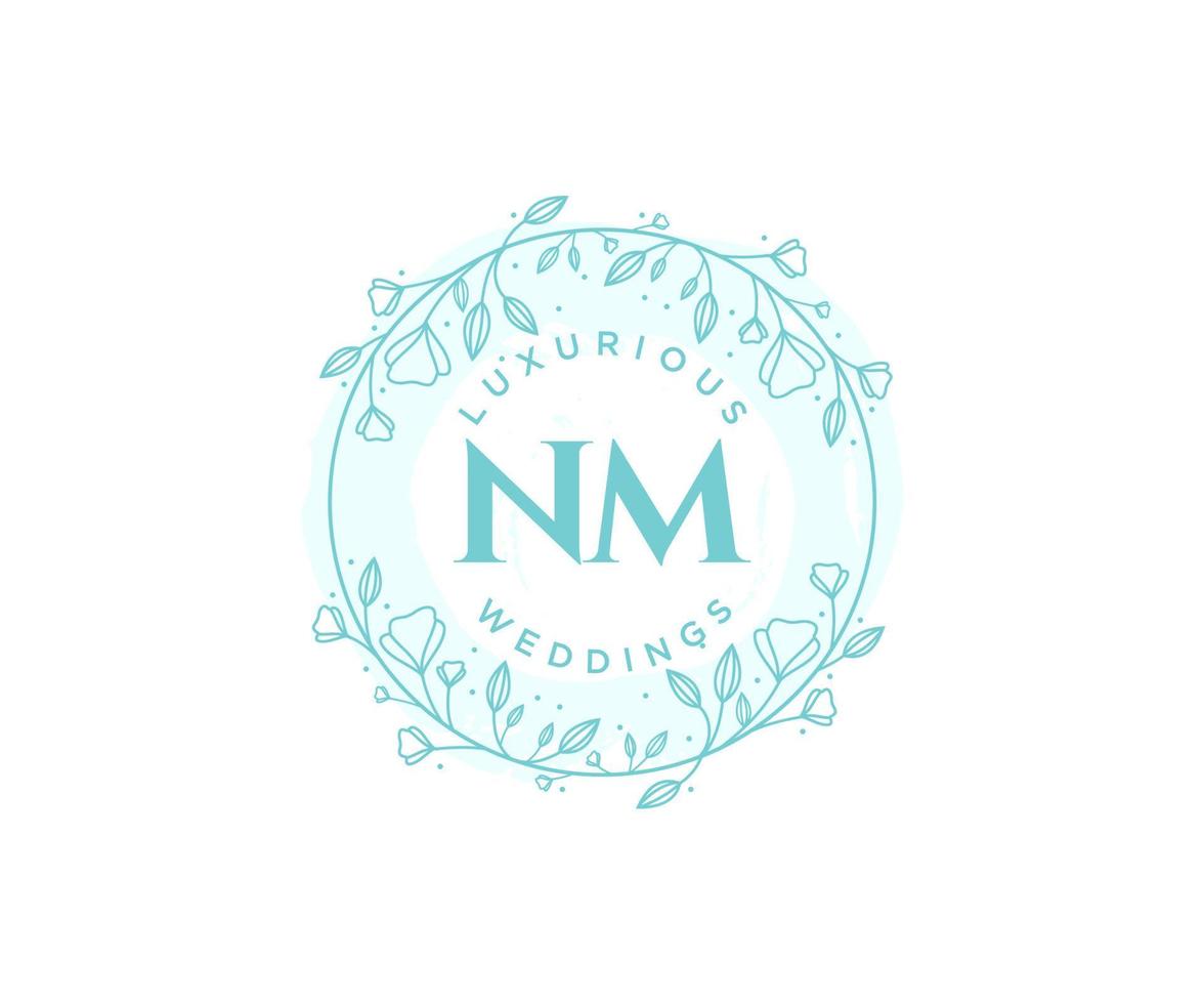 plantilla de logotipos de monograma de boda con letras iniciales nm, plantillas florales y minimalistas modernas dibujadas a mano para tarjetas de invitación, guardar la fecha, identidad elegante. vector