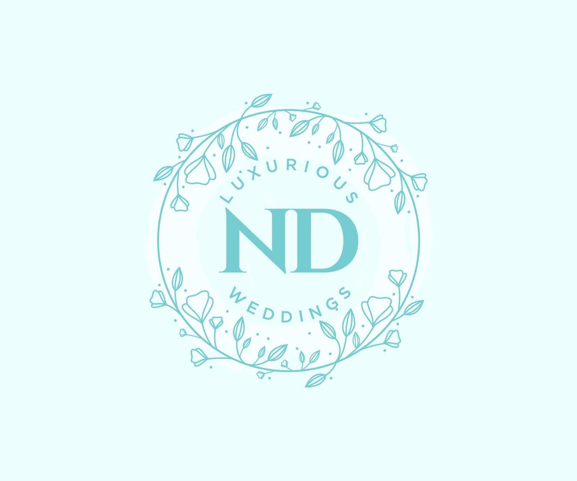 ND Initials letter Wedding monogram logos template, hand drawn modern minimalistic and floral templates for Invitation cards, Save the Date, elegant identity. vector