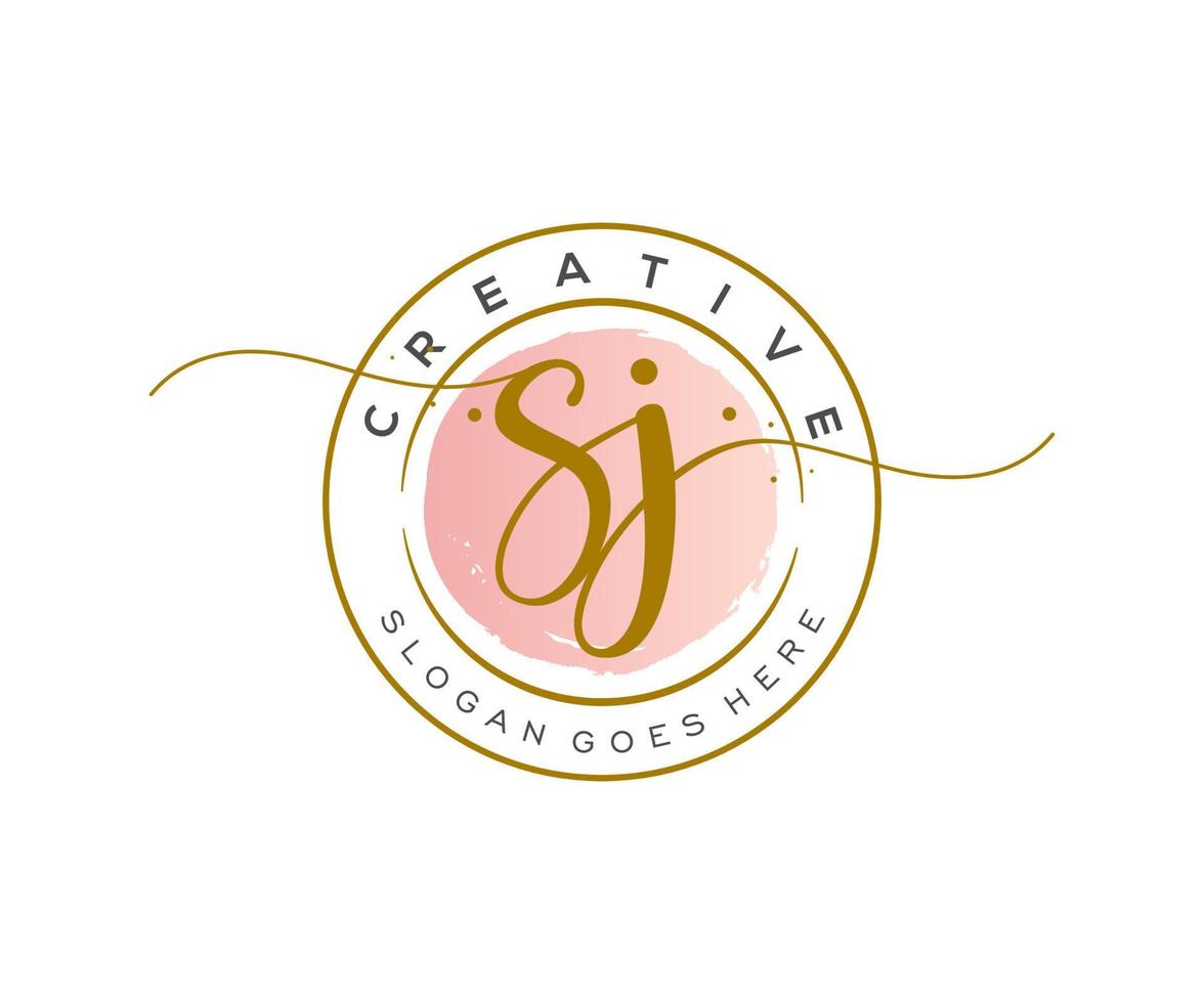 initial SJ Feminine logo beauty monogram and elegant logo design, handwriting logo of initial signature, wedding, fashion, floral and botanical with creative template. vector