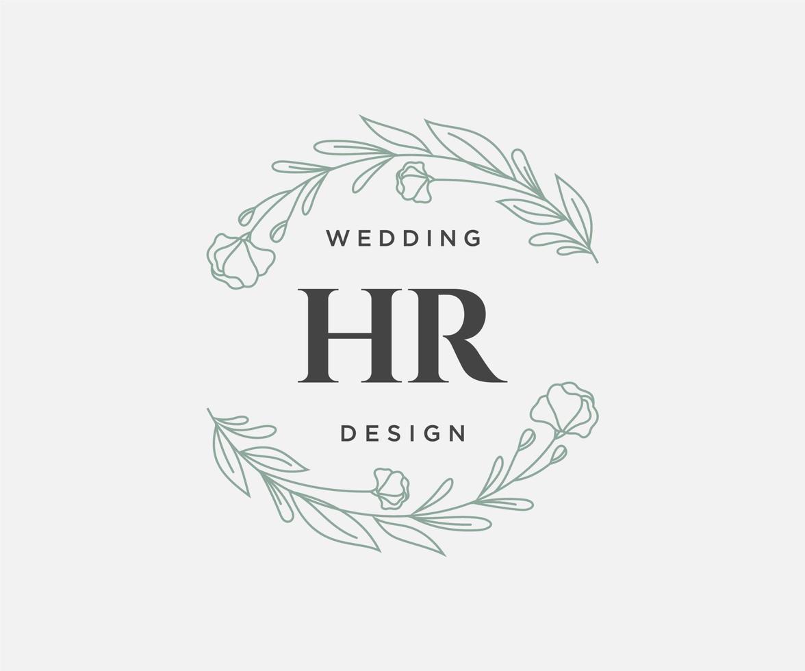 colección de logotipos de monogramas de boda con letras iniciales hr, plantillas florales y minimalistas modernas dibujadas a mano para tarjetas de invitación, guardar la fecha, identidad elegante para restaurante, boutique, café en vectores