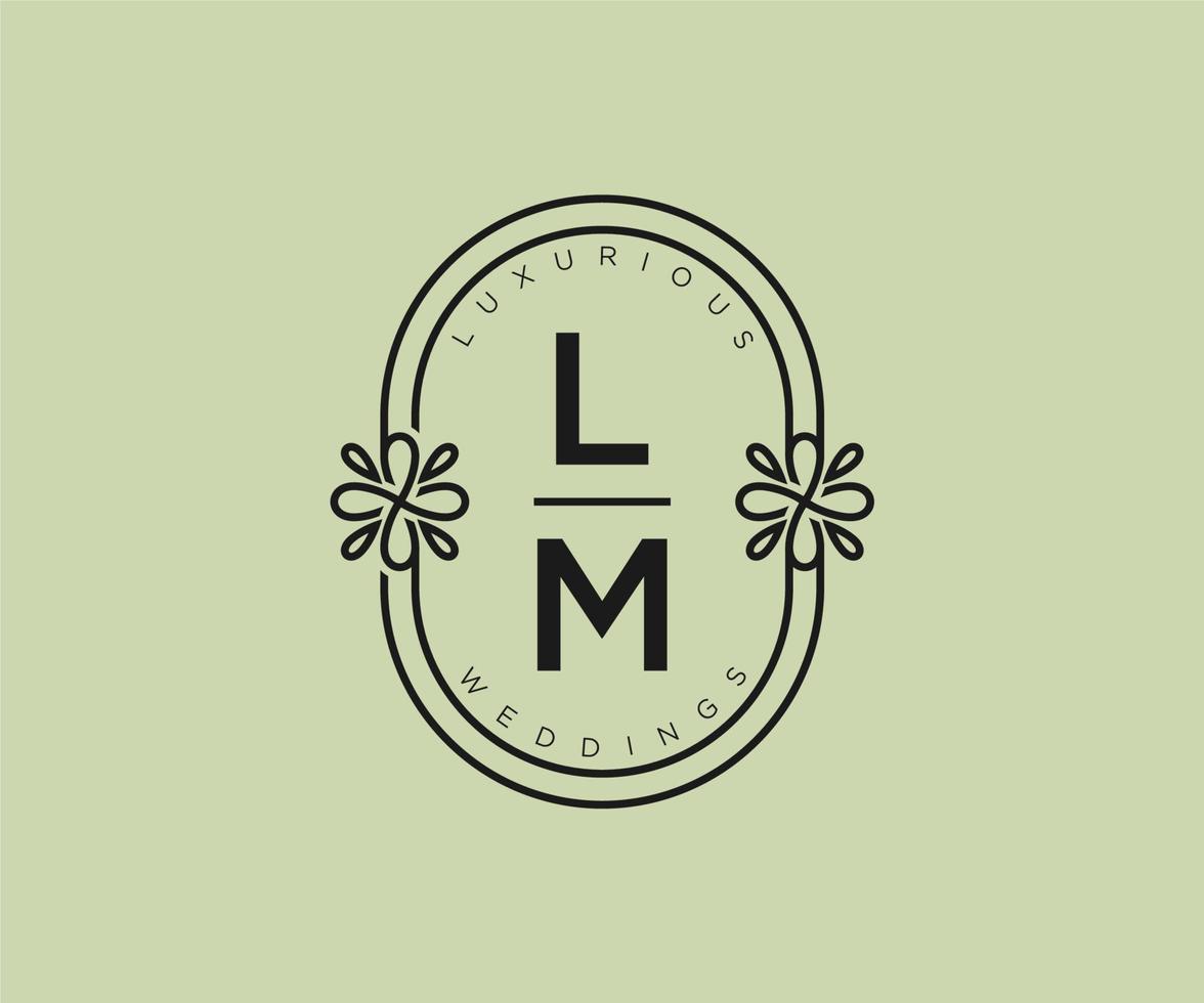 LM Initials letter Wedding monogram logos template, hand drawn modern minimalistic and floral templates for Invitation cards, Save the Date, elegant identity. vector