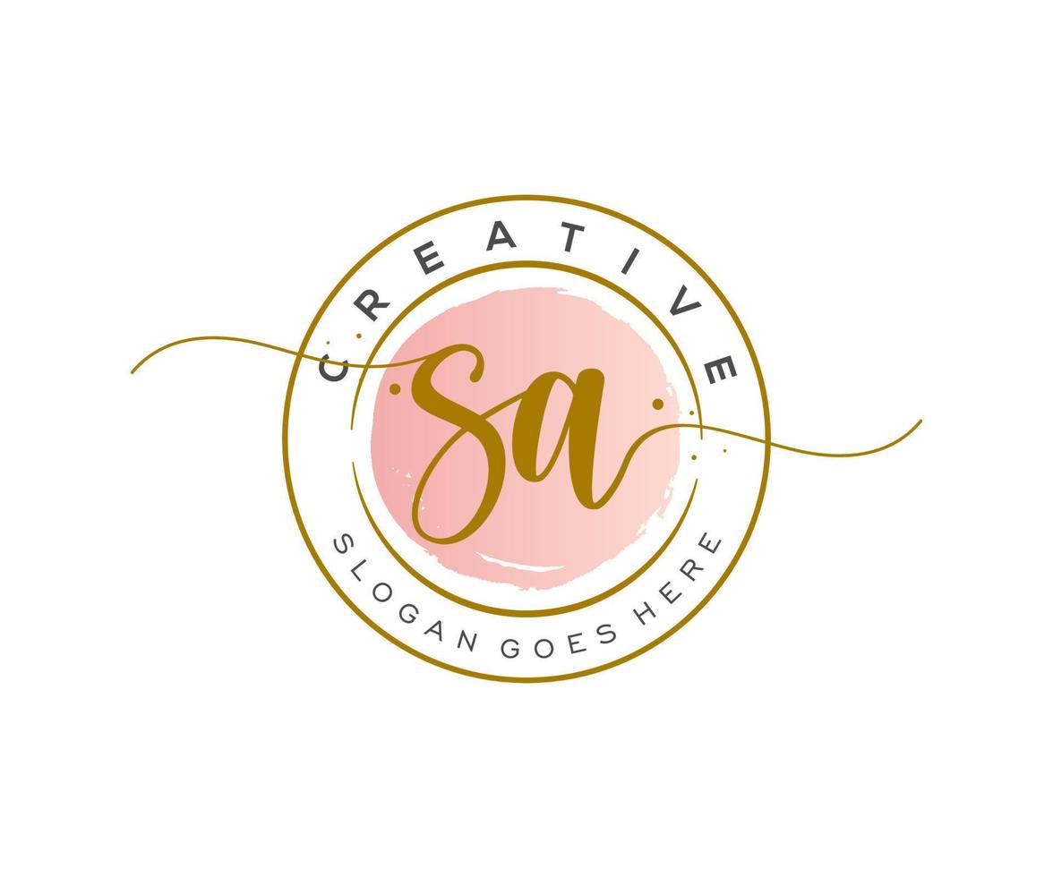 initial SA Feminine logo beauty monogram and elegant logo design, handwriting logo of initial signature, wedding, fashion, floral and botanical with creative template. vector