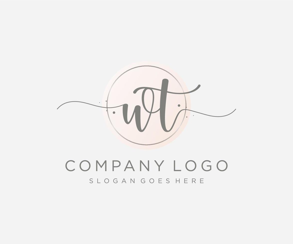 Initial WT feminine logo. Usable for Nature, Salon, Spa, Cosmetic and Beauty Logos. Flat Vector Logo Design Template Element.